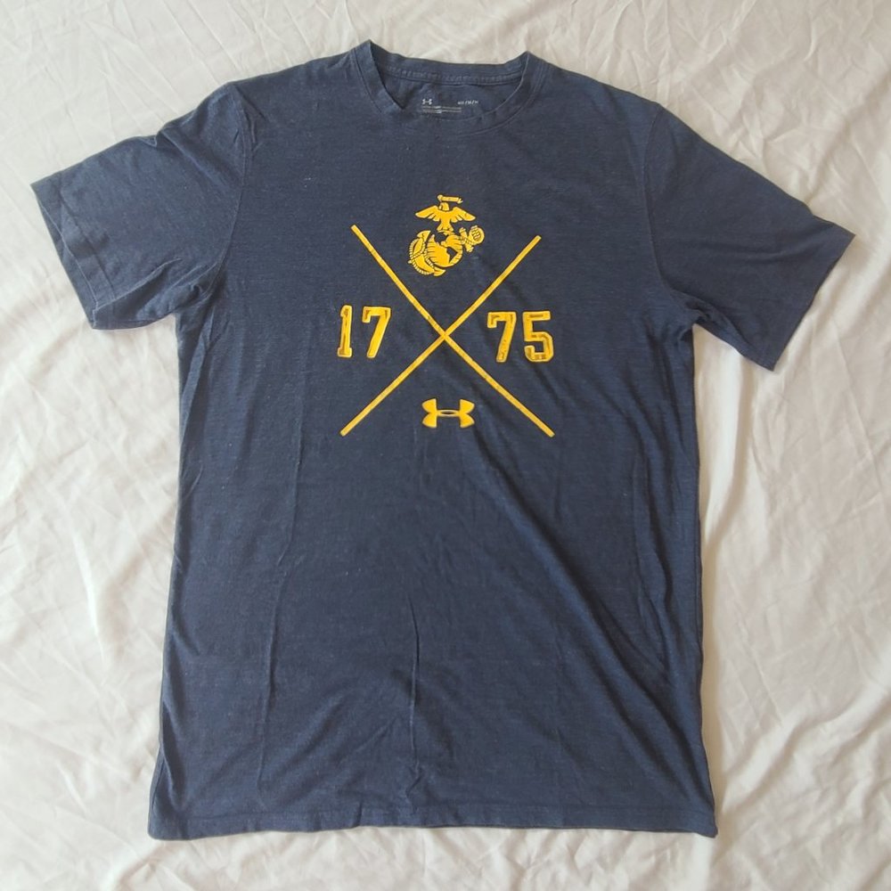 Under Armour: Gray USMC T-Shirt with EGA/Eagle, Globe, and Anchor Graphic